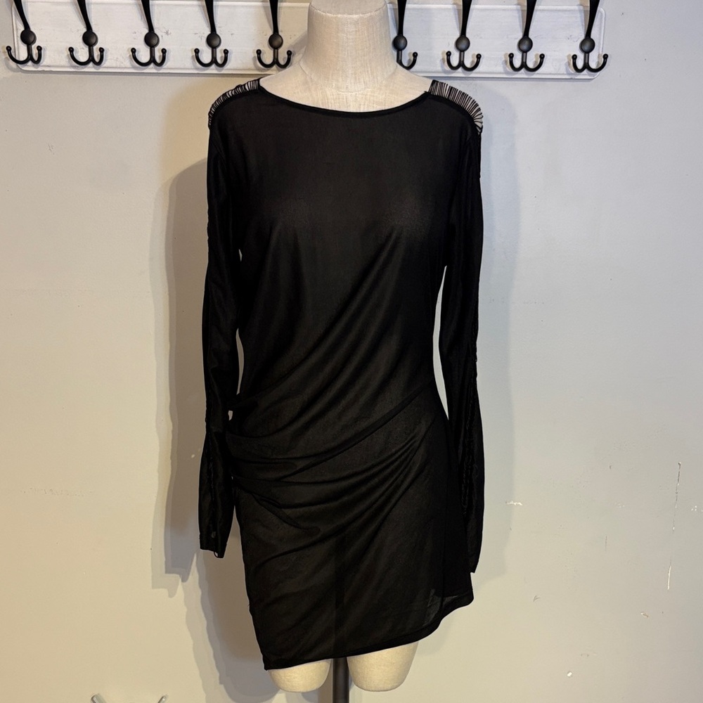 Elegant Ruched Black Long Sleeve Dress size XXL